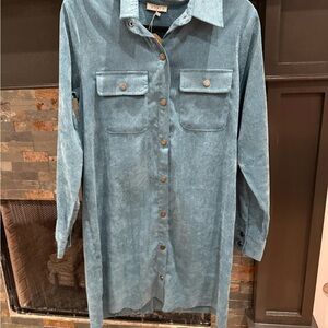 Blue Button-Up Shirt Dress